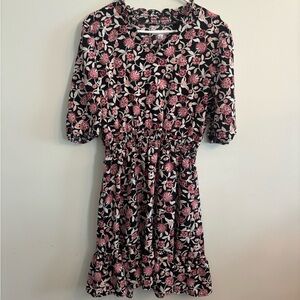 Elegant Floral Black and Pink Dress